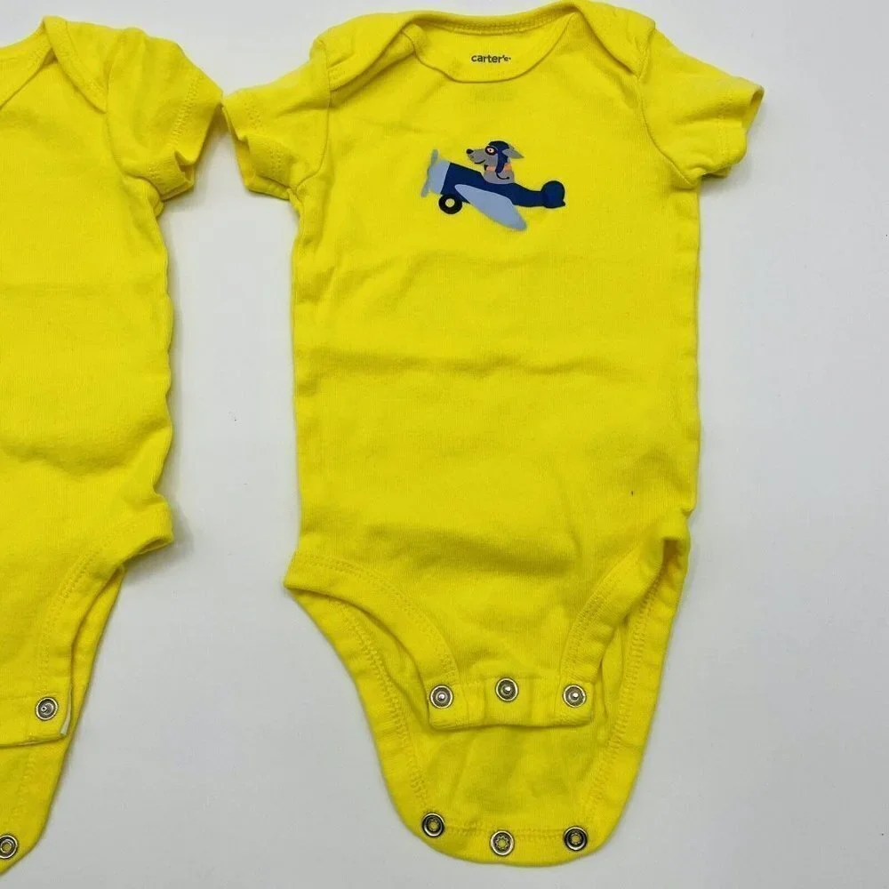 Carters Baby Infant Boys Size 3 Month 2 Piece Short Sleeve Bodysuits Yellow 1593